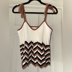 Promesa Cream, Brown & Black Chevron Knit Tank Top